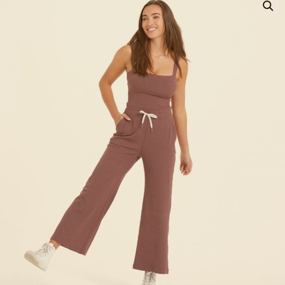 NWT Vuori Mudra/Pose Jumpsuit Hazelnut Wide Leg Ribbed sleeveless Size Small